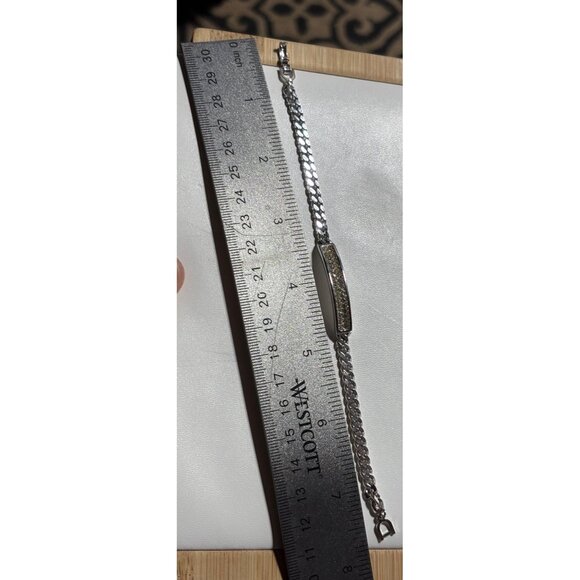 Christian Dior Silver-Tone Chain Bracelet With Crystal Embellished Bar & Secure - Picture 9 of 11